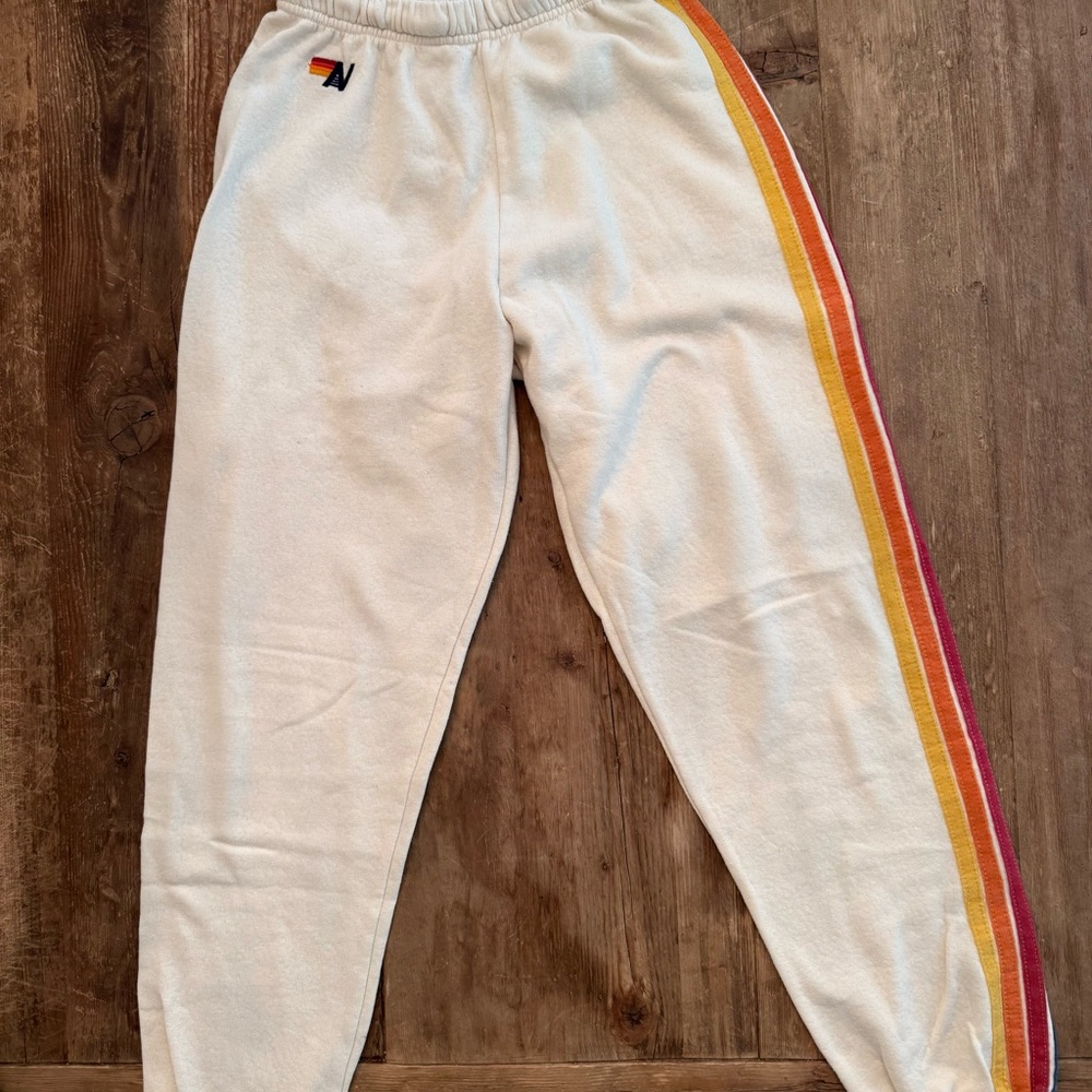 Aviator Nation Cream Women’s Sweatpants with Rainbow Side Stripe